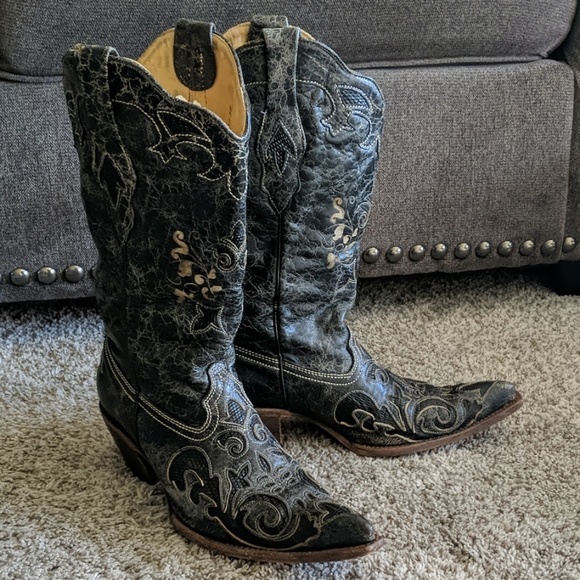 Leather & lizard CORRAL black Cowgirl boots sz 9.5 - Picture 5 of 8
